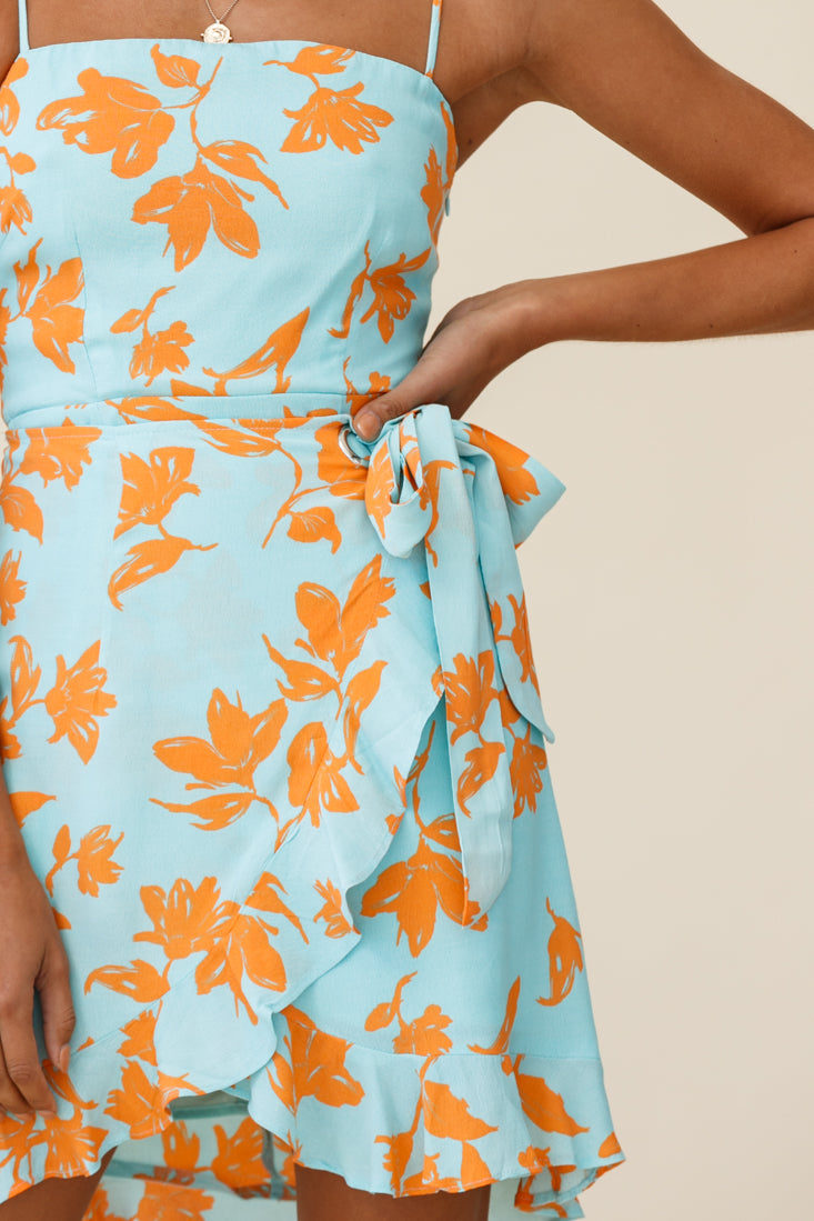 Pepita Cami Strap Wrap Dress Floral Print Mint-Maymioy