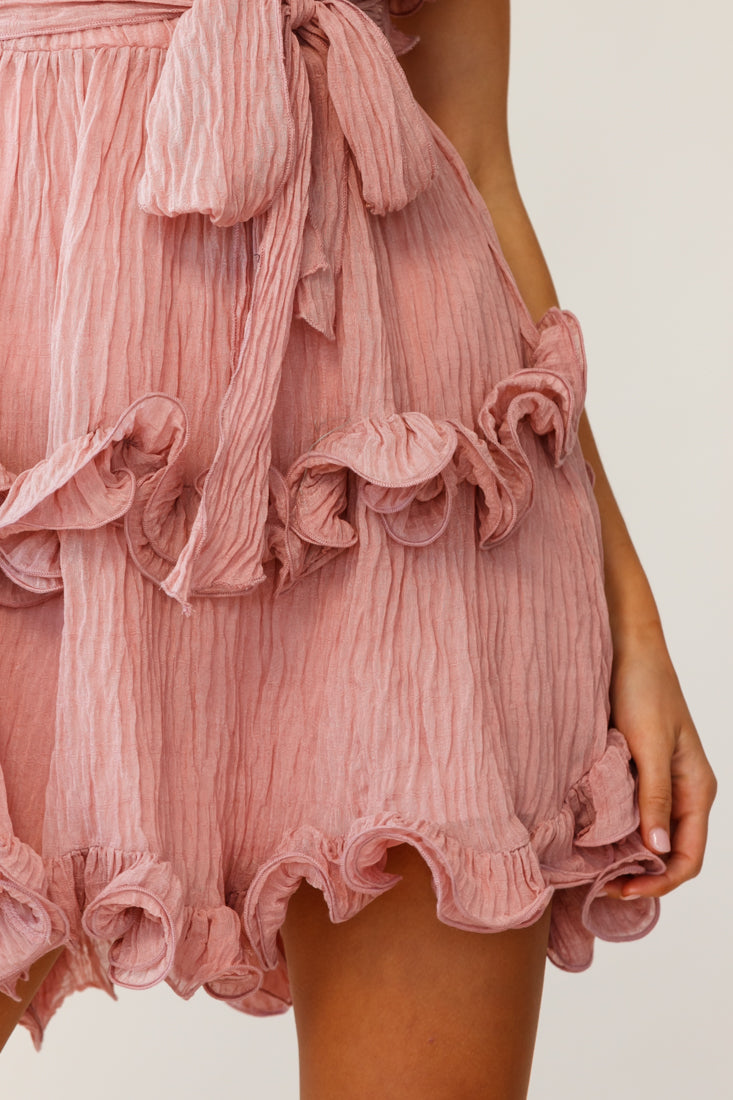 Greta Sleeveless Tiered Ruffle Chiffon Dress Rose-Maymioy