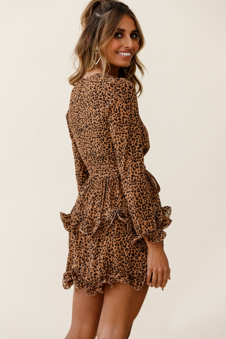 Greta Tiered Ruffle Chiffon Dress Animal Print Brown-Maymioy