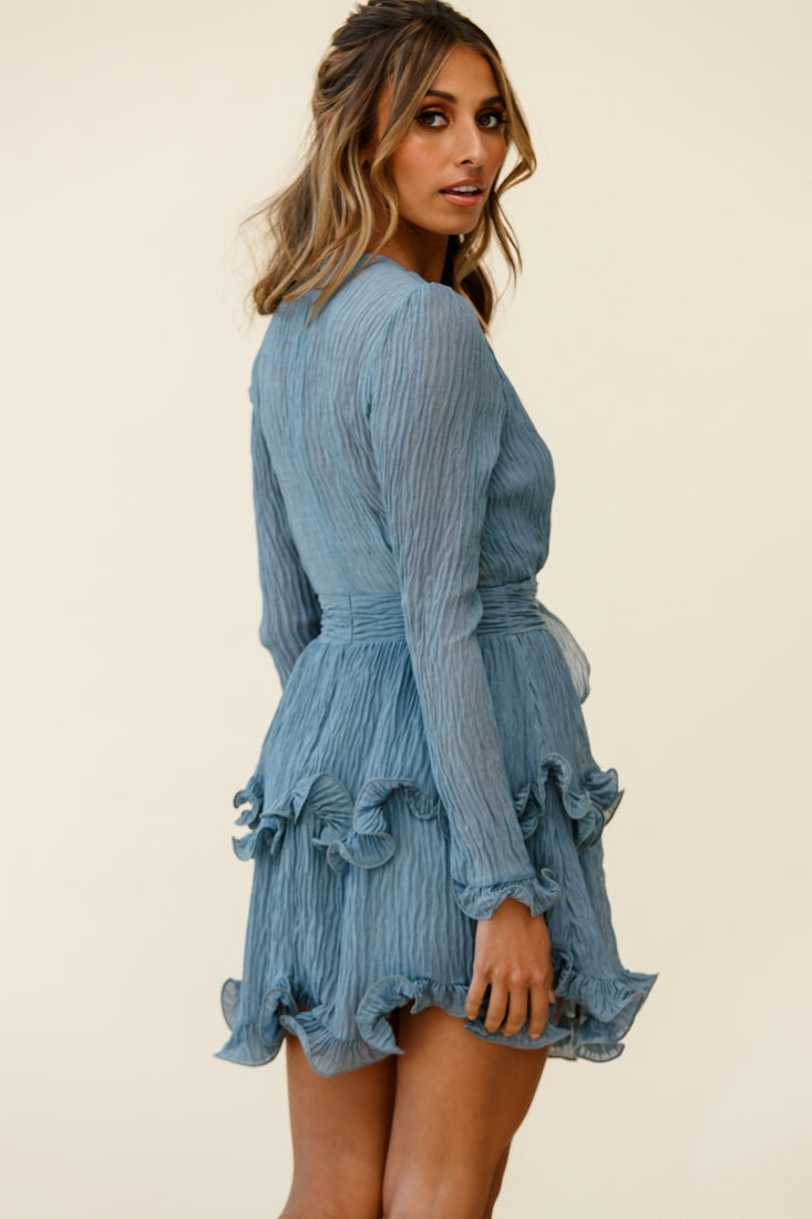 Greta Tiered Ruffle Chiffon Dress Midnight Blue-Maymioy