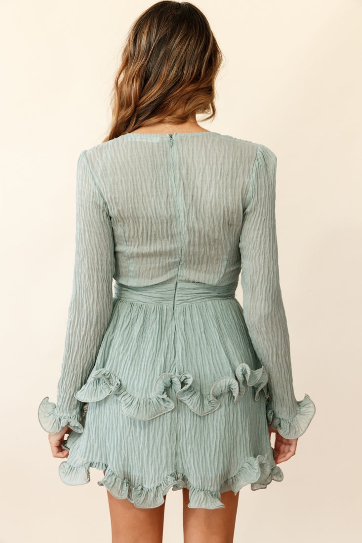 Greta Tiered Ruffle Chiffon Dress Olive-Maymioy