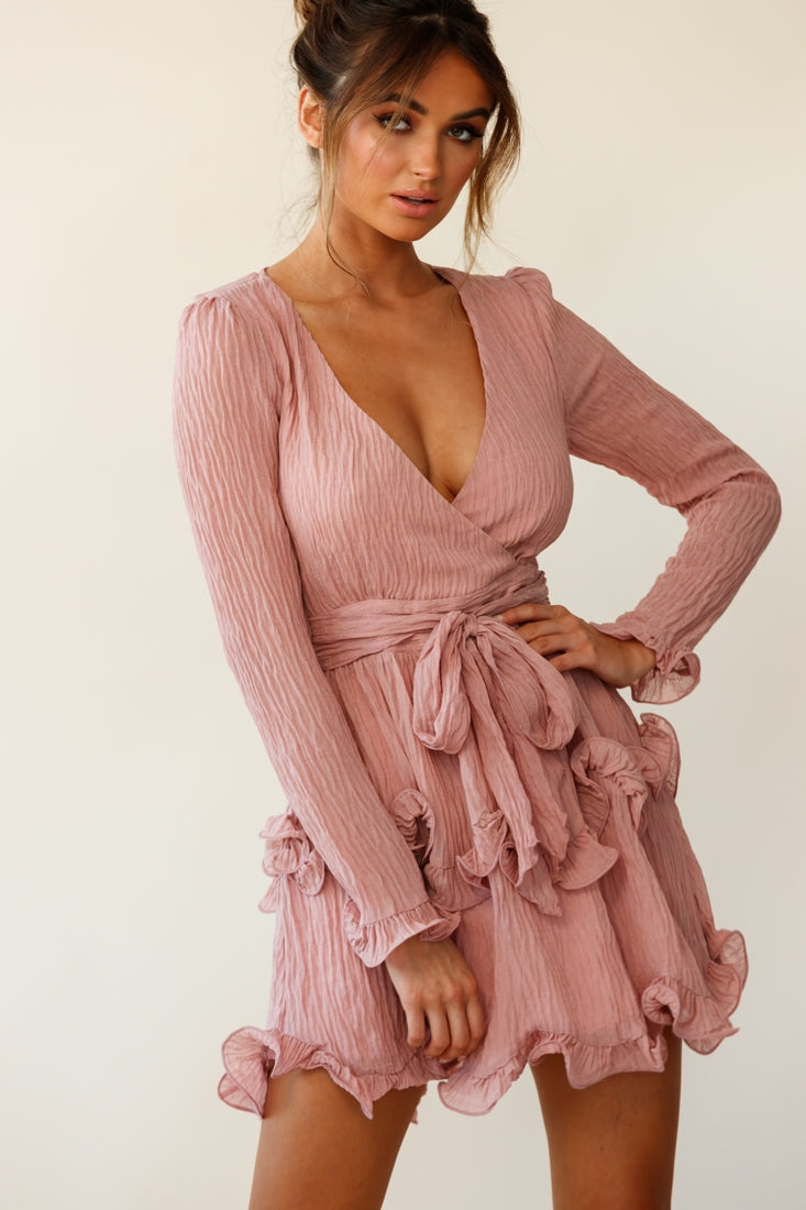 Greta Tiered Ruffle Chiffon Dress Rose-Maymioy