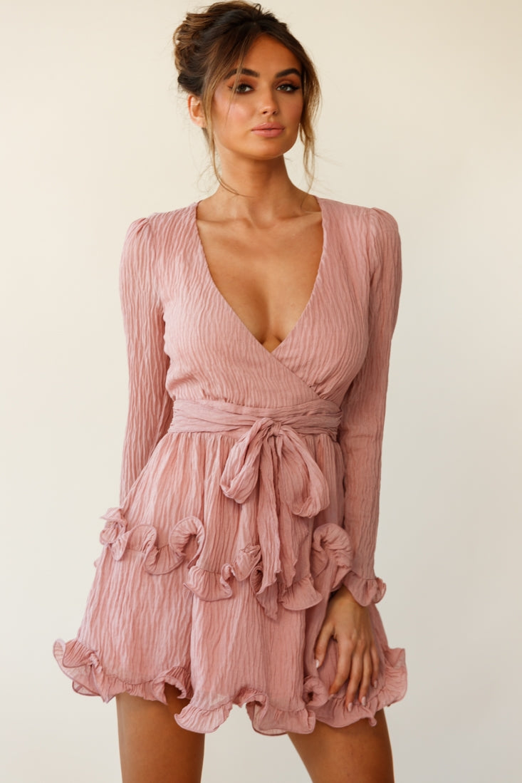 Greta Tiered Ruffle Chiffon Dress Rose-Maymioy