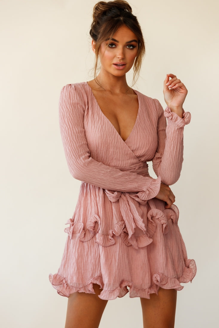 Greta Tiered Ruffle Chiffon Dress Rose-Maymioy