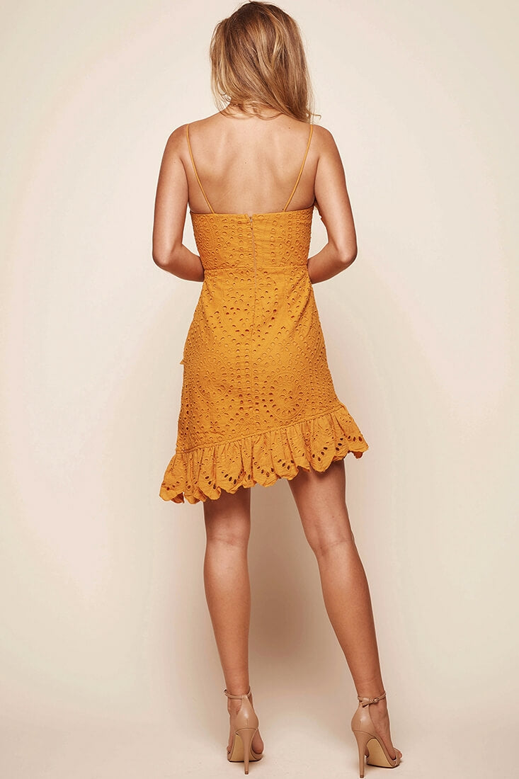 Stevie Zigzag Ruffle Dress Mustard-Maymioy