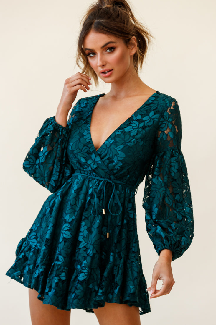 Ever After Keyhole Back Lace Dress Teal-Maymioy