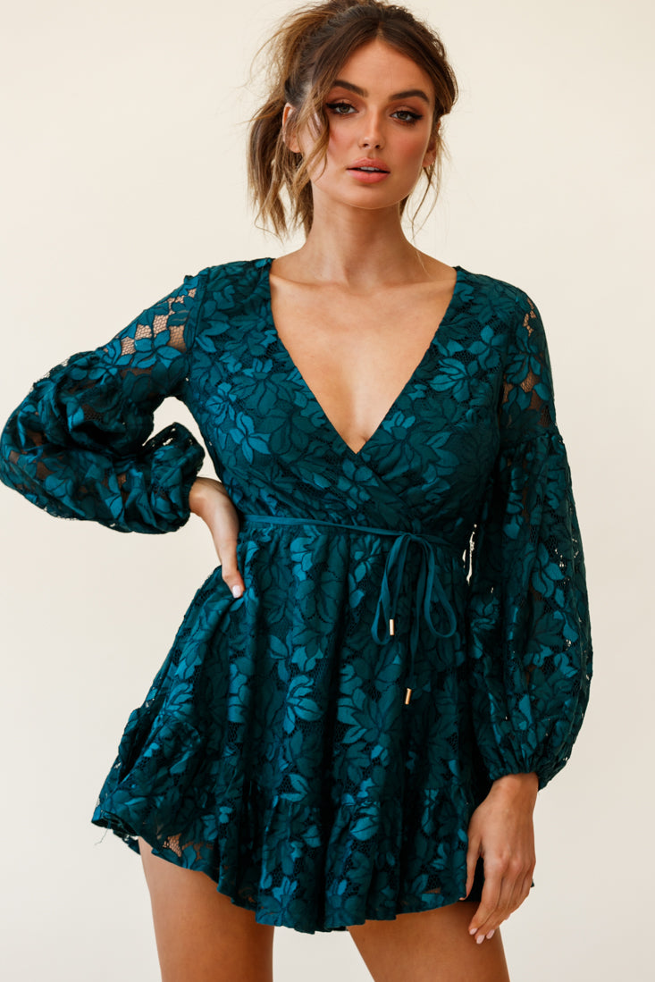 Ever After Keyhole Back Lace Dress Teal-Maymioy