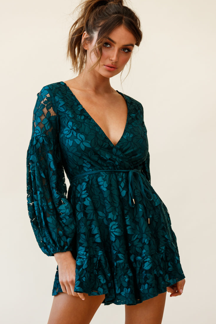 Ever After Keyhole Back Lace Dress Teal-Maymioy