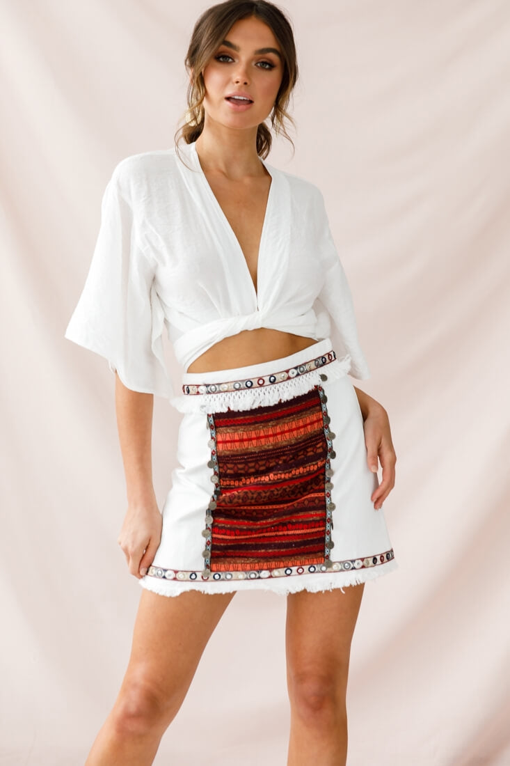 Inca Embellished Skirt White-Maymioy