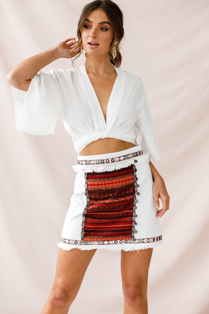 Inca Embellished Skirt White-Maymioy