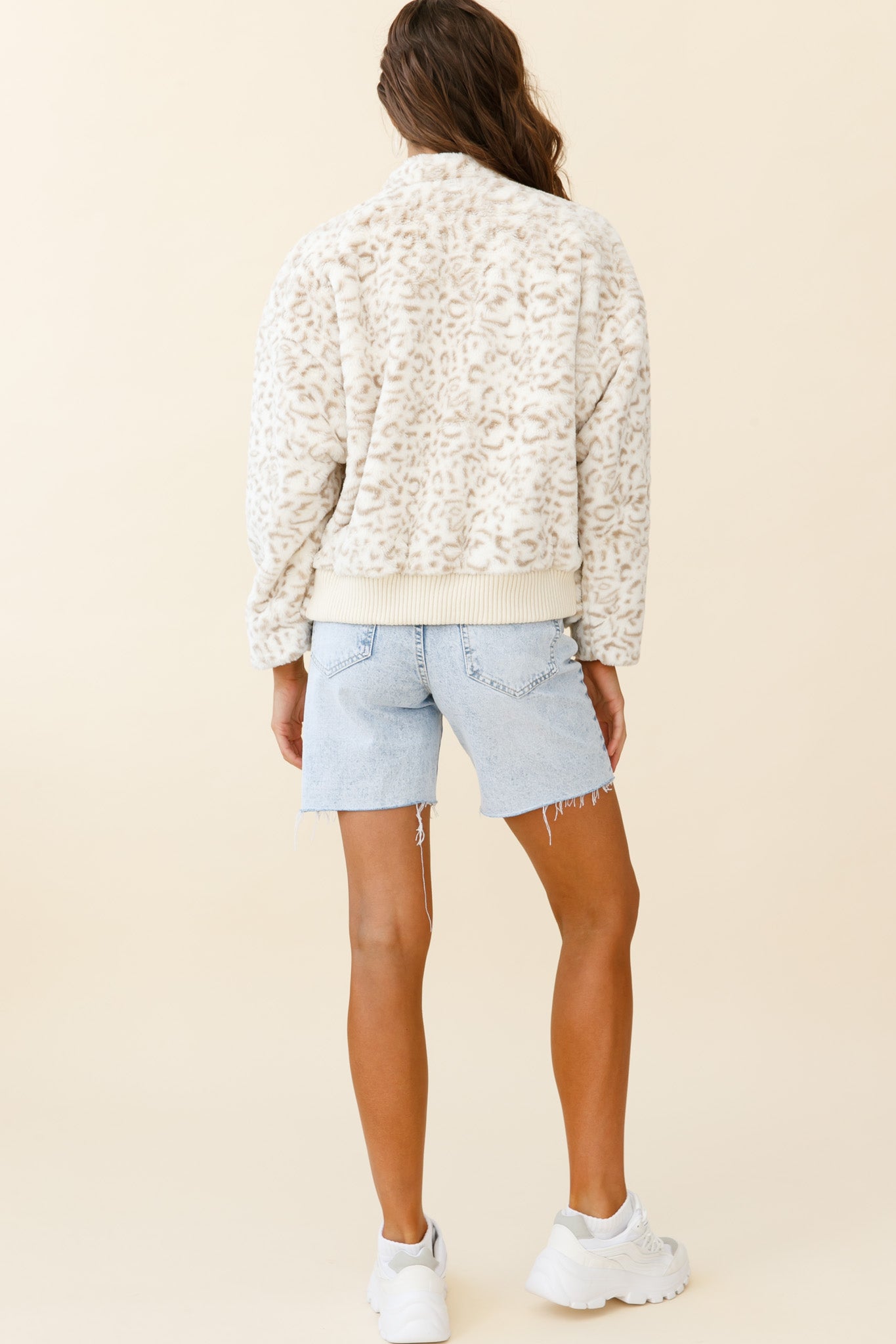 Wyoming Front Pocket Printed Fur Jacket White/Beige-Maymioy