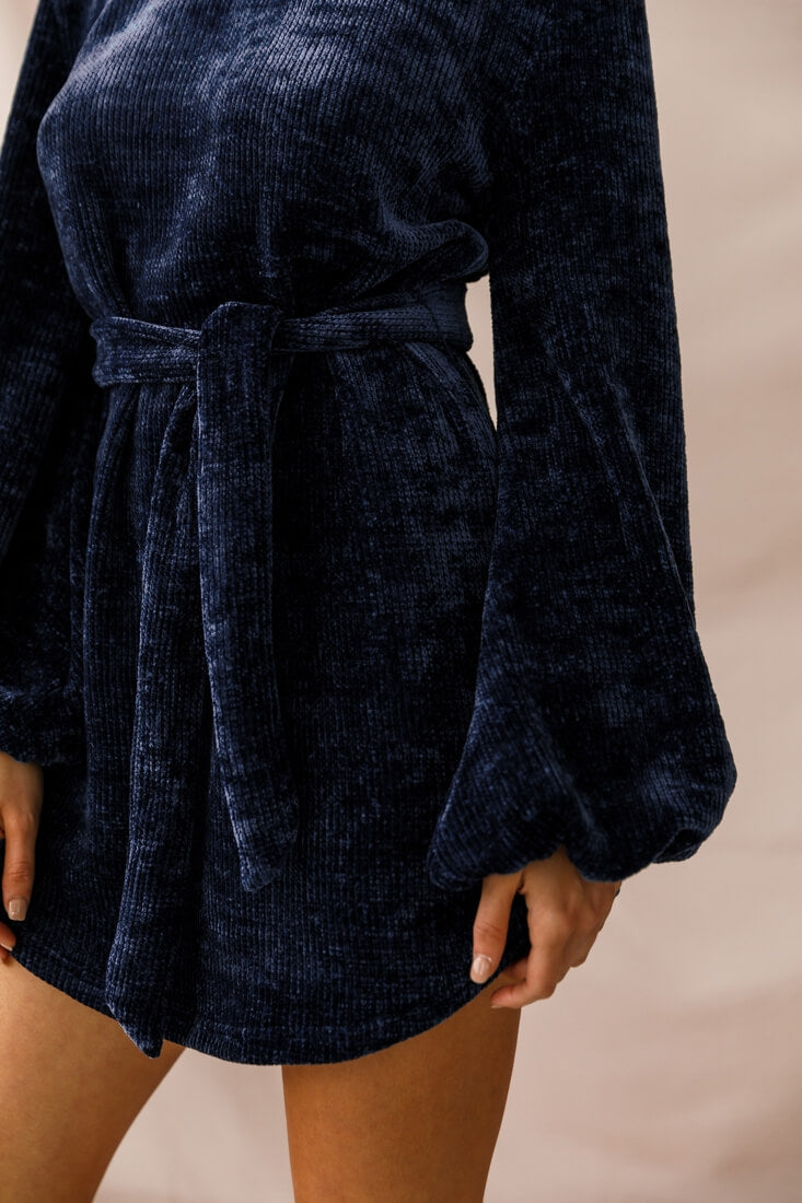 Diva Velvet Yarn Knit Dress Navy-Maymioy
