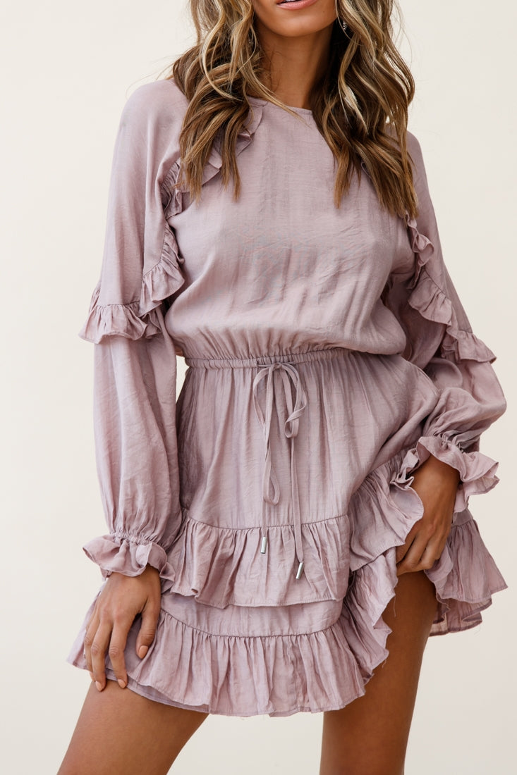 Best Wishes Long Sleeve Frill Detail Dress Blush-Maymioy