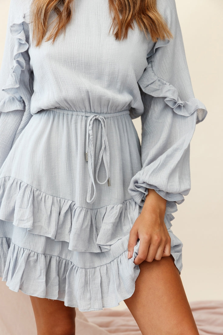 Best Wishes Long Sleeve Frill Detail Dress Grey-Maymioy