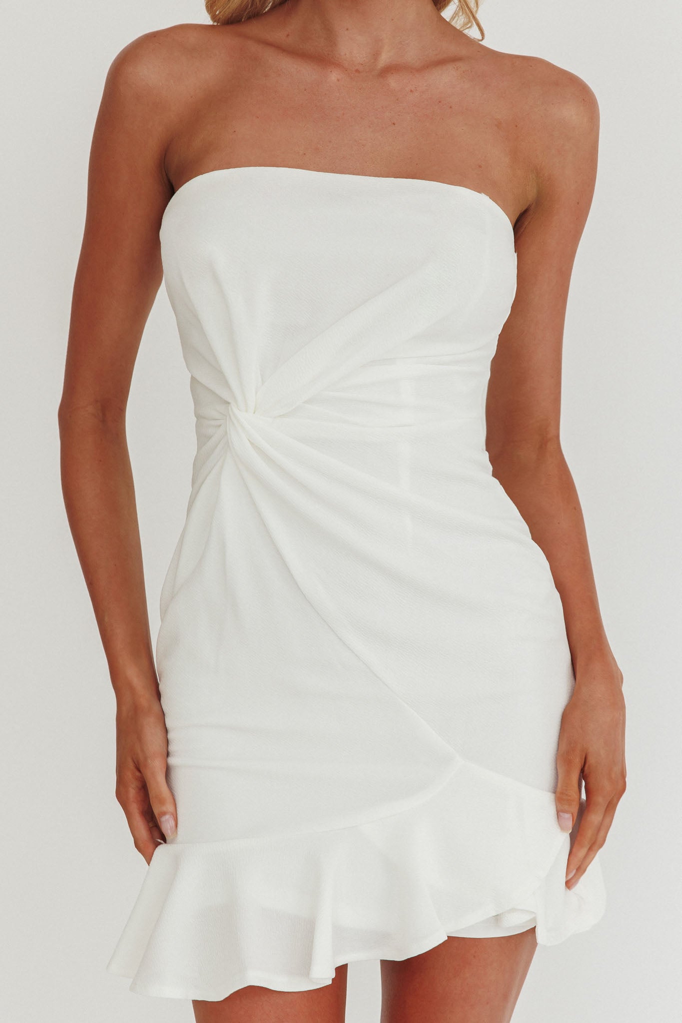 Prom Queen Bandeau Mini Dress White-Maymioy