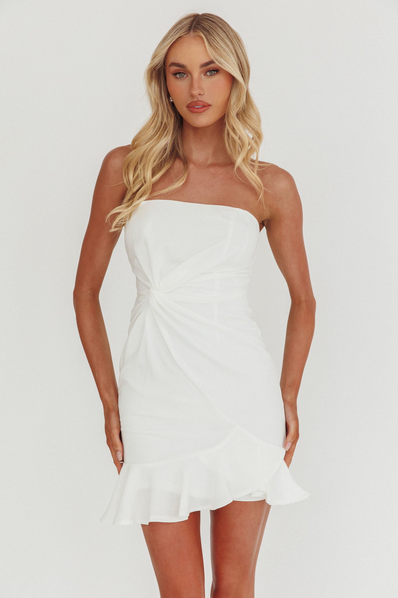 Prom Queen Bandeau Mini Dress White-Maymioy