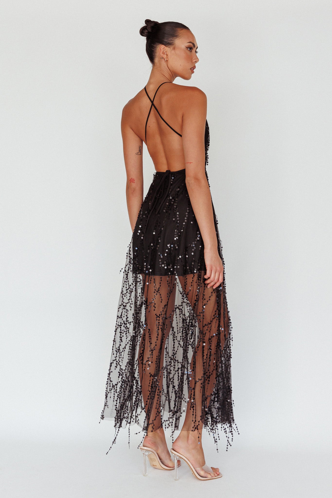 Tiara Sequin Maxi Dress Black-Maymioy