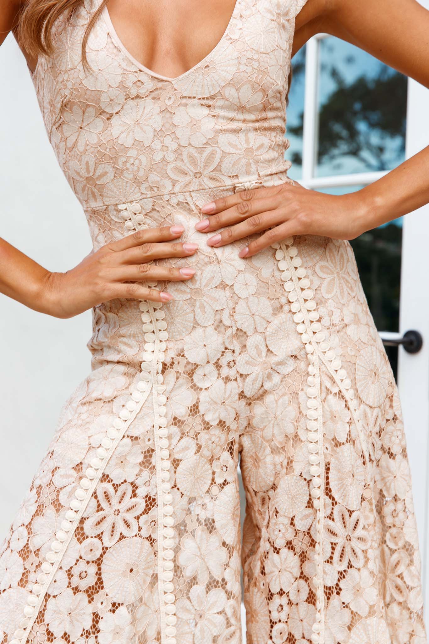 Take Note Laced-Back Frill Shoulder Lace Jumpsuit Nude-Maymioy