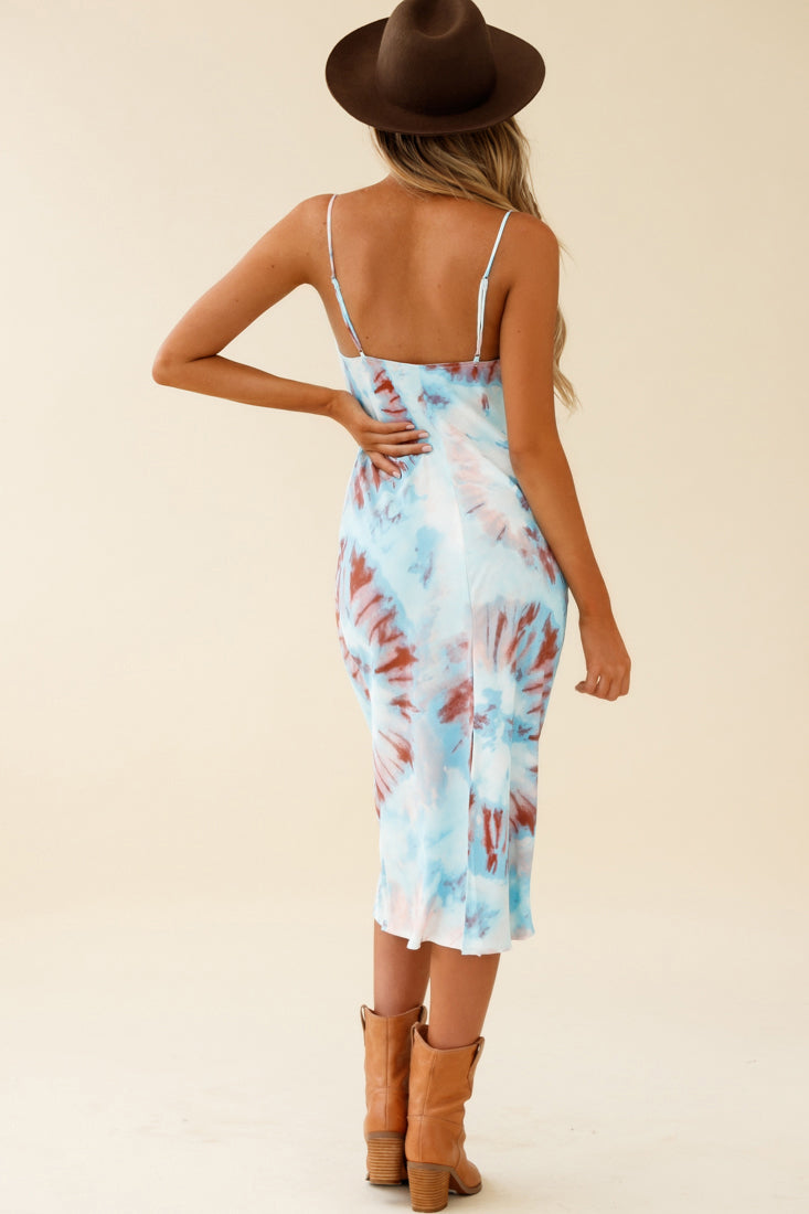 Show Me Love Cowl Neck Midi Dress Tie-Dye Blue Multi-Maymioy
