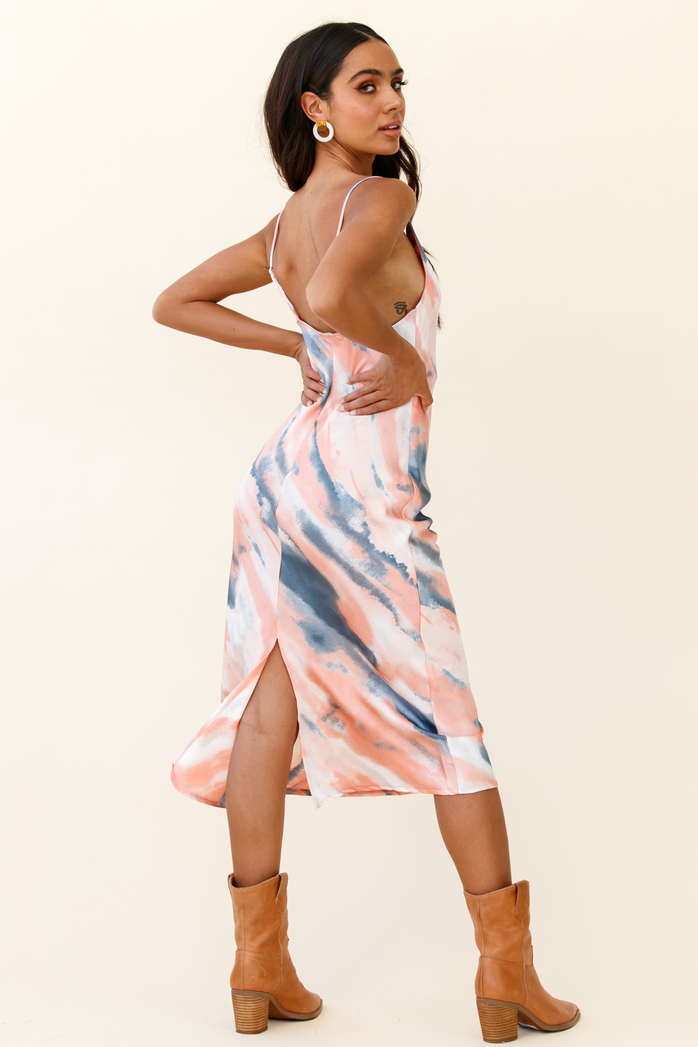 Show Me Love Cowl Neck Midi Dress Tie-Dye Multi-Maymioy
