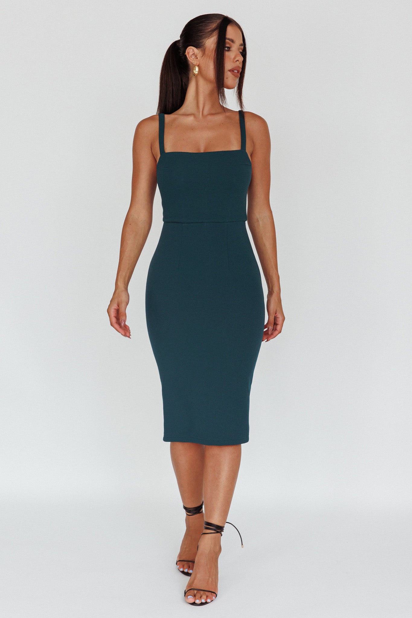 Georgia Square Neckline Midi Dress Forest Green-Maymioy