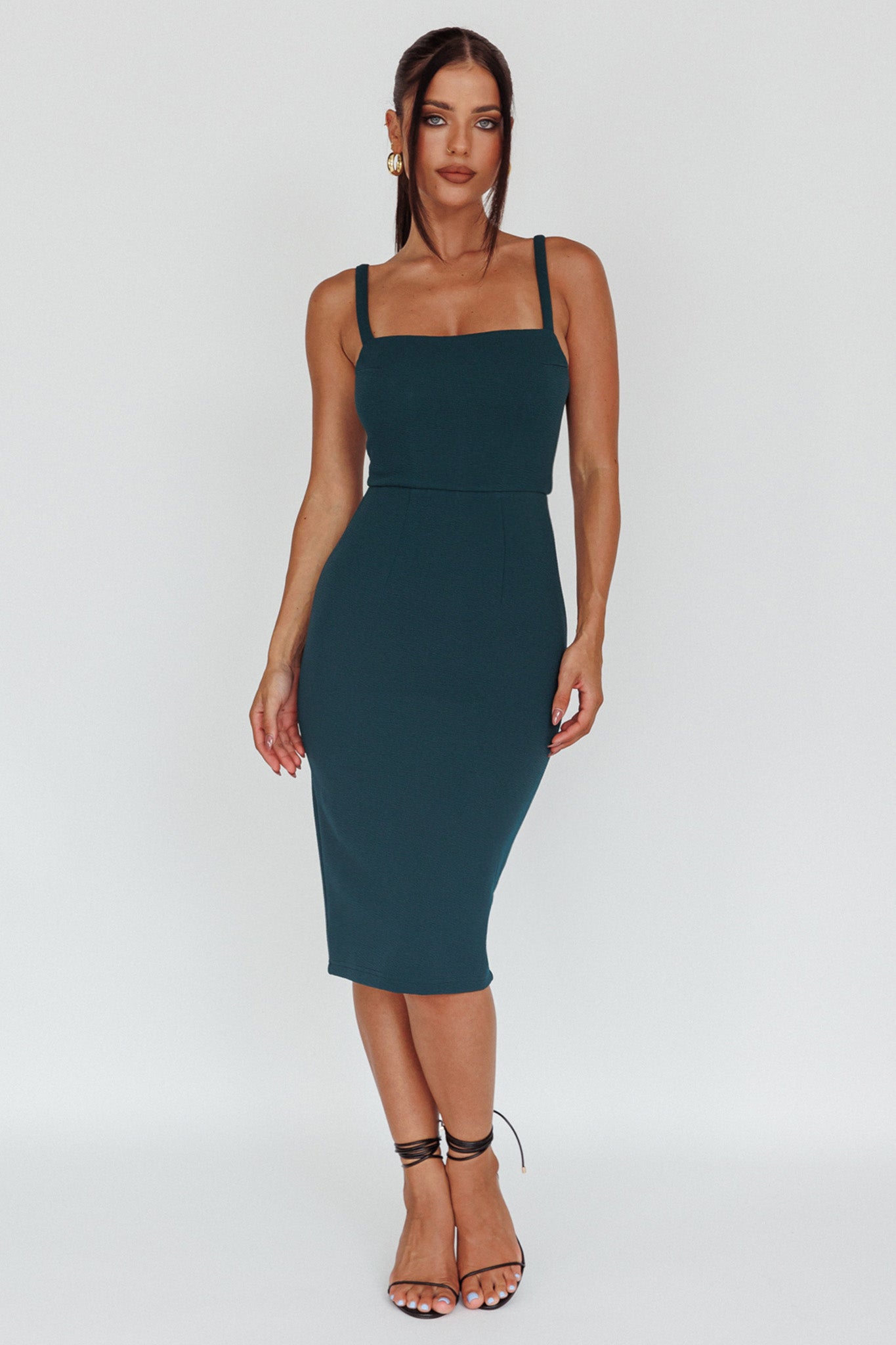 Georgia Square Neckline Midi Dress Forest Green-Maymioy