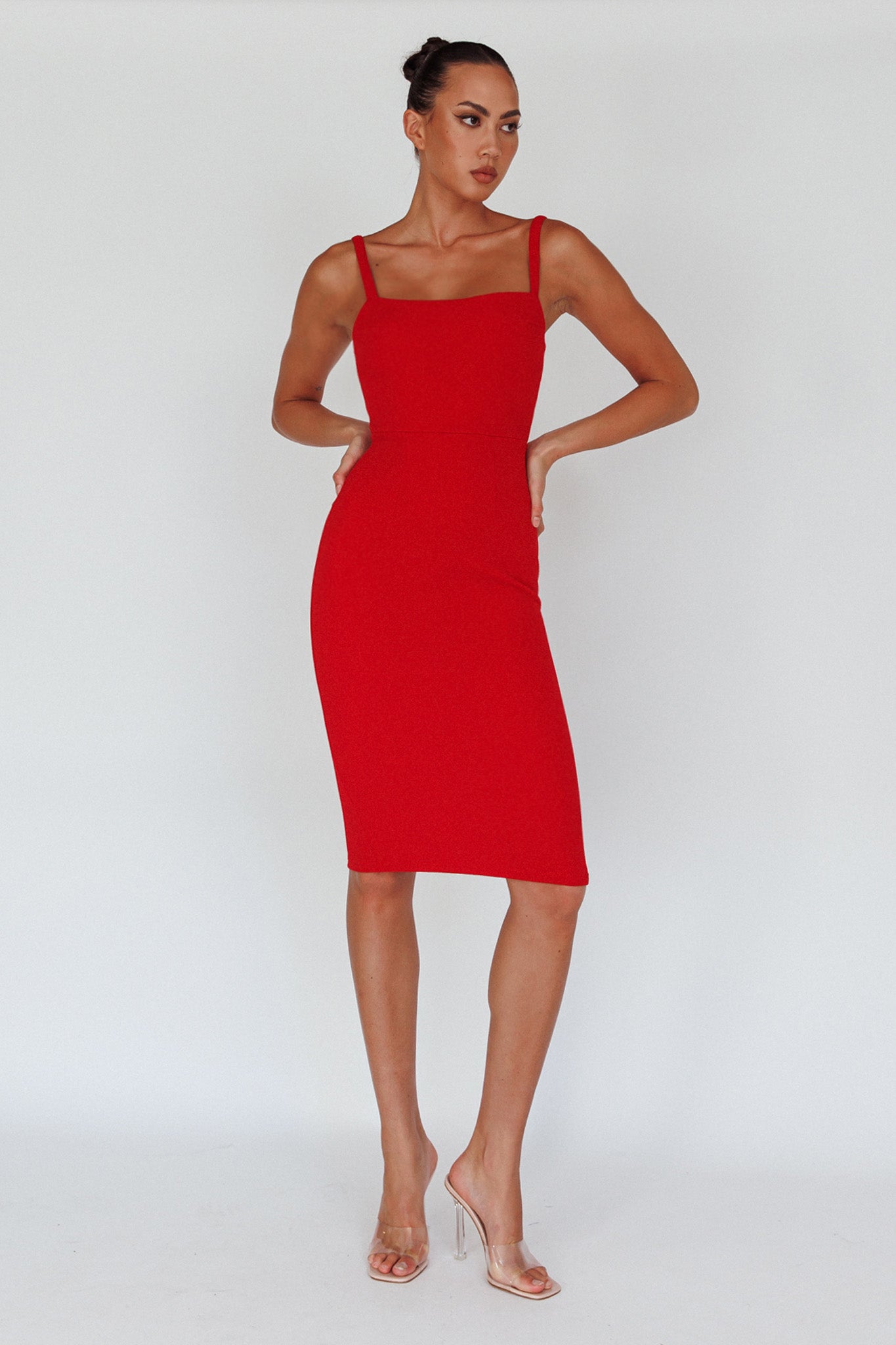 Georgia Square Neckline Midi Dress Red-Maymioy