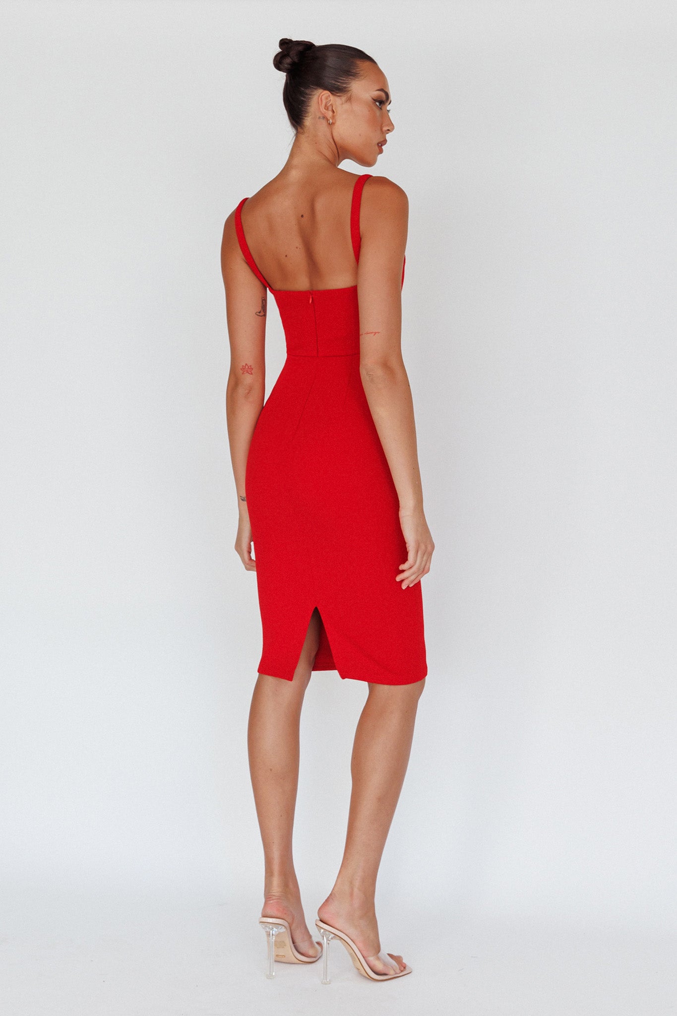 Georgia Square Neckline Midi Dress Red-Maymioy