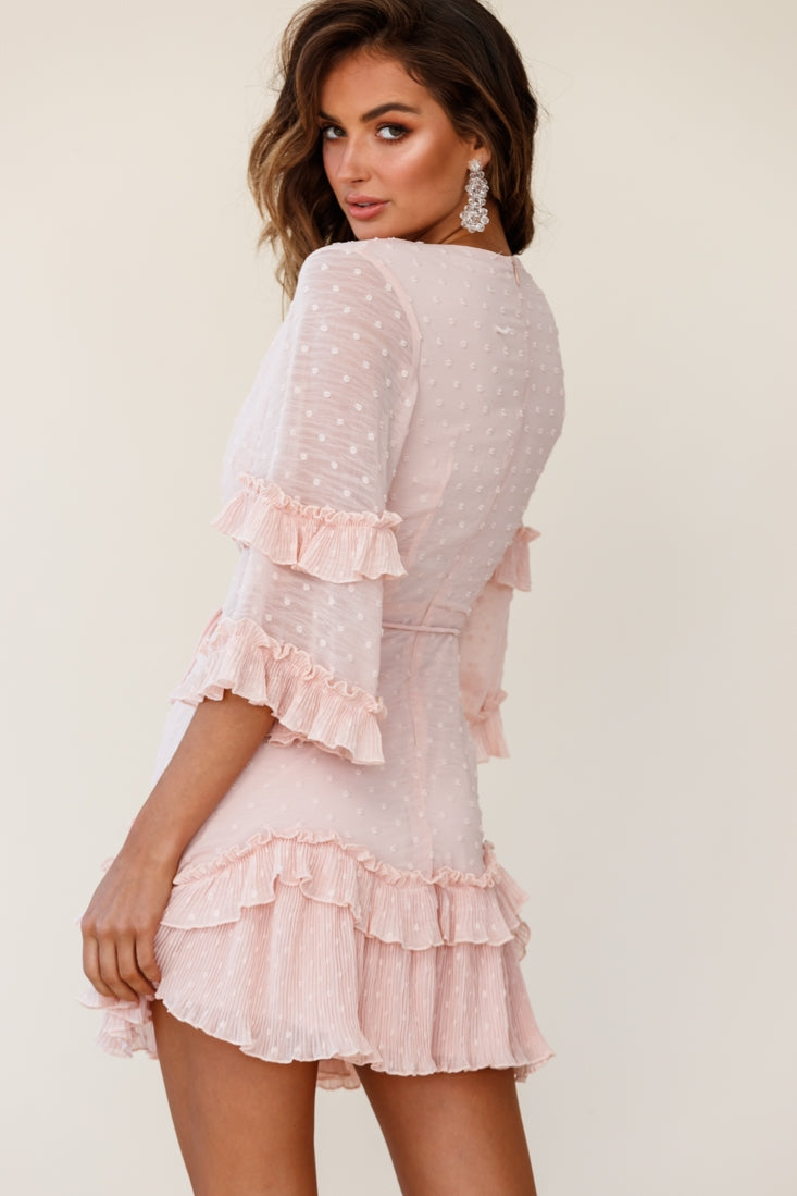 Erica Bell Sleeve Accordion Pleat Dress Hail Spot Nude-Maymioy