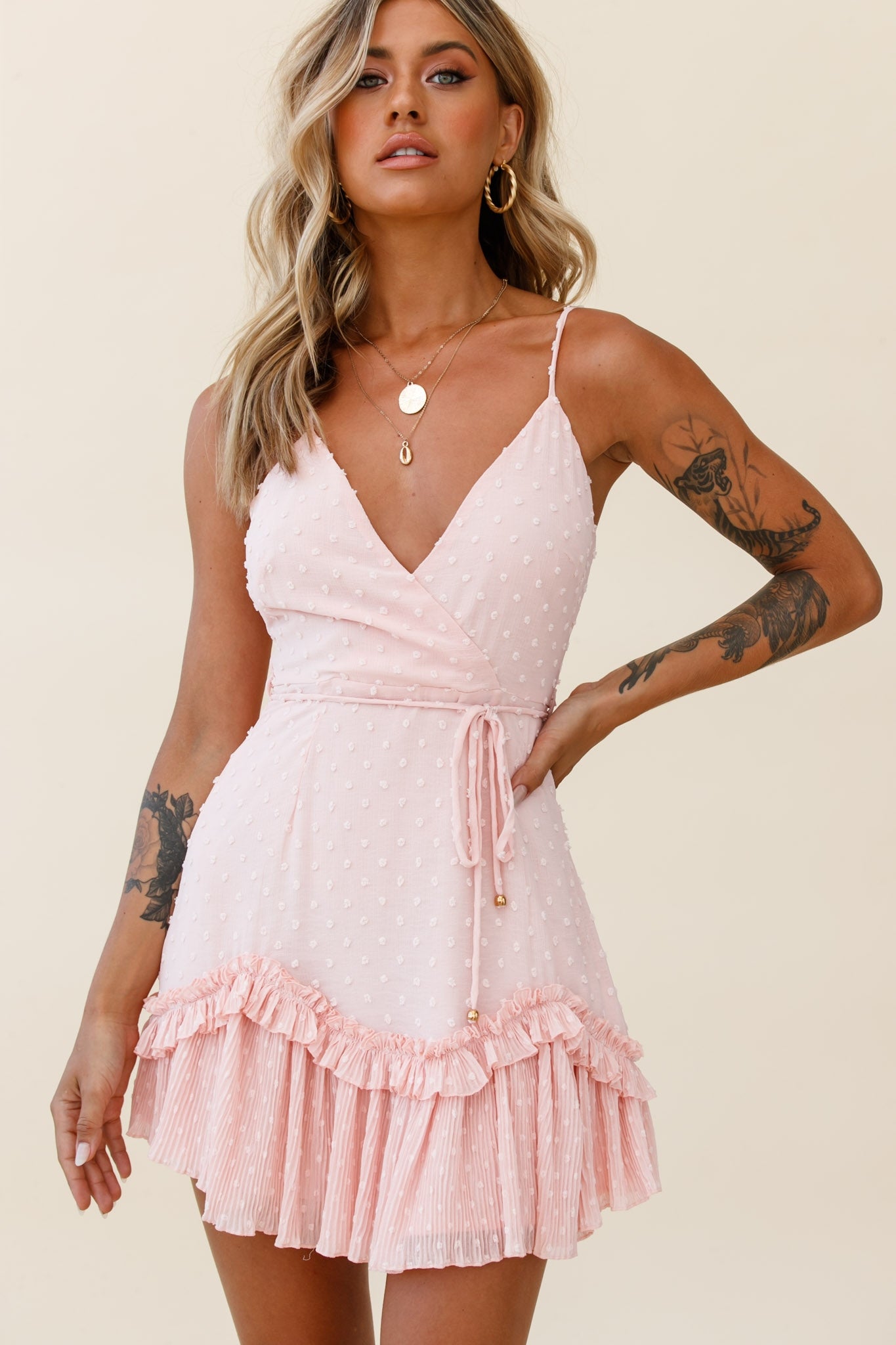 Erica Cami Strap Accordion Pleat Dress Hail Spot Nude-Maymioy