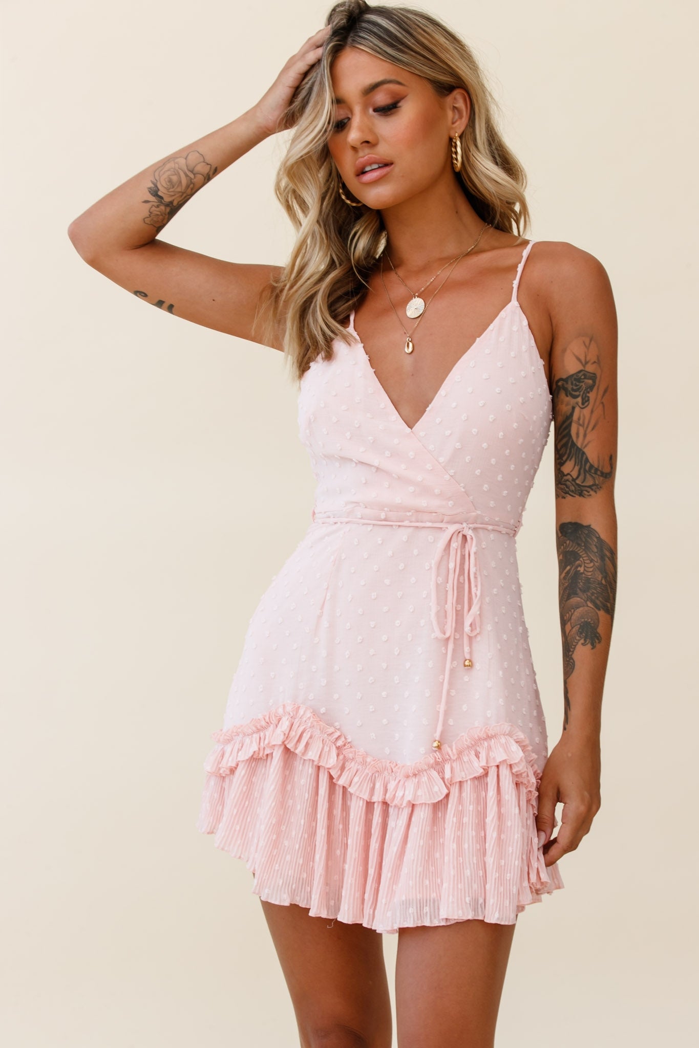 Erica Cami Strap Accordion Pleat Dress Hail Spot Nude-Maymioy