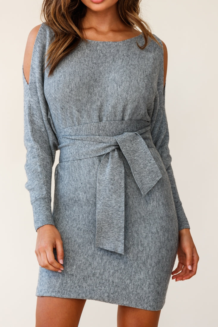 Sorry, Honey Cold Shoulder Knit Dress Grey-Maymioy