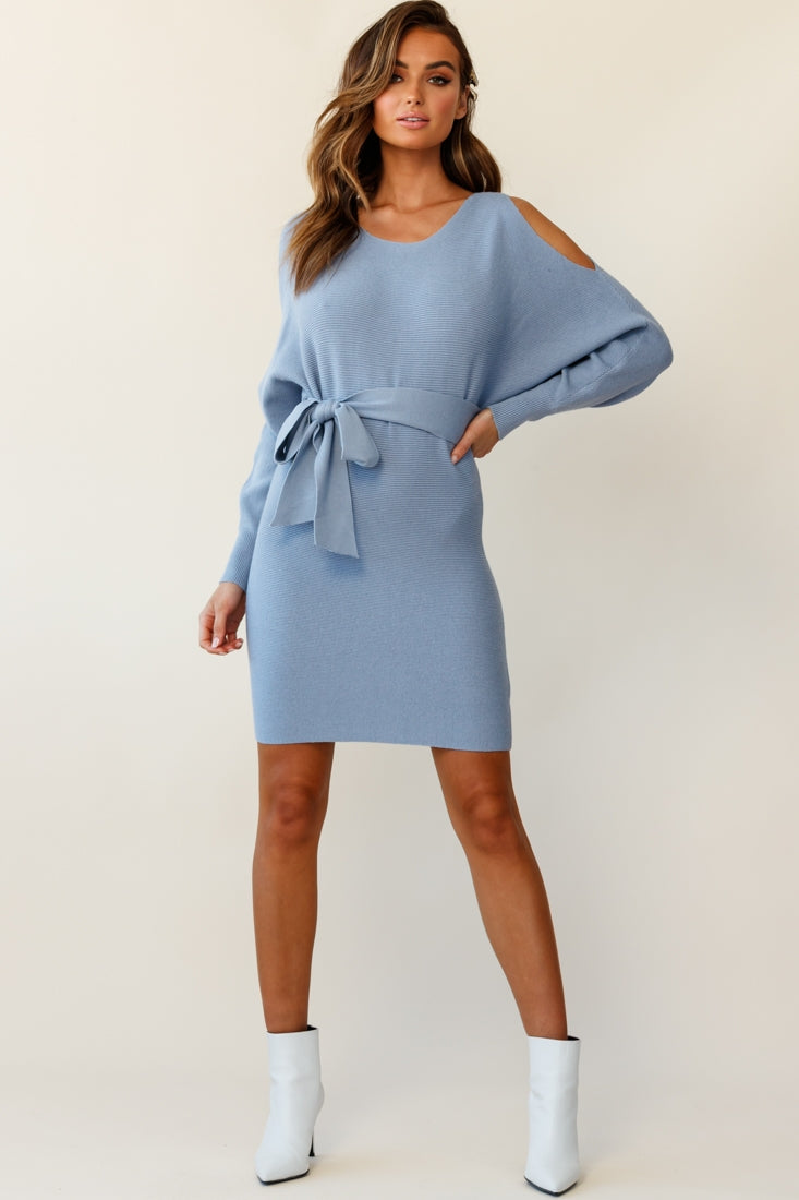 Sorry, Honey Cold Shoulder Knit Dress Midnight Blue-Maymioy