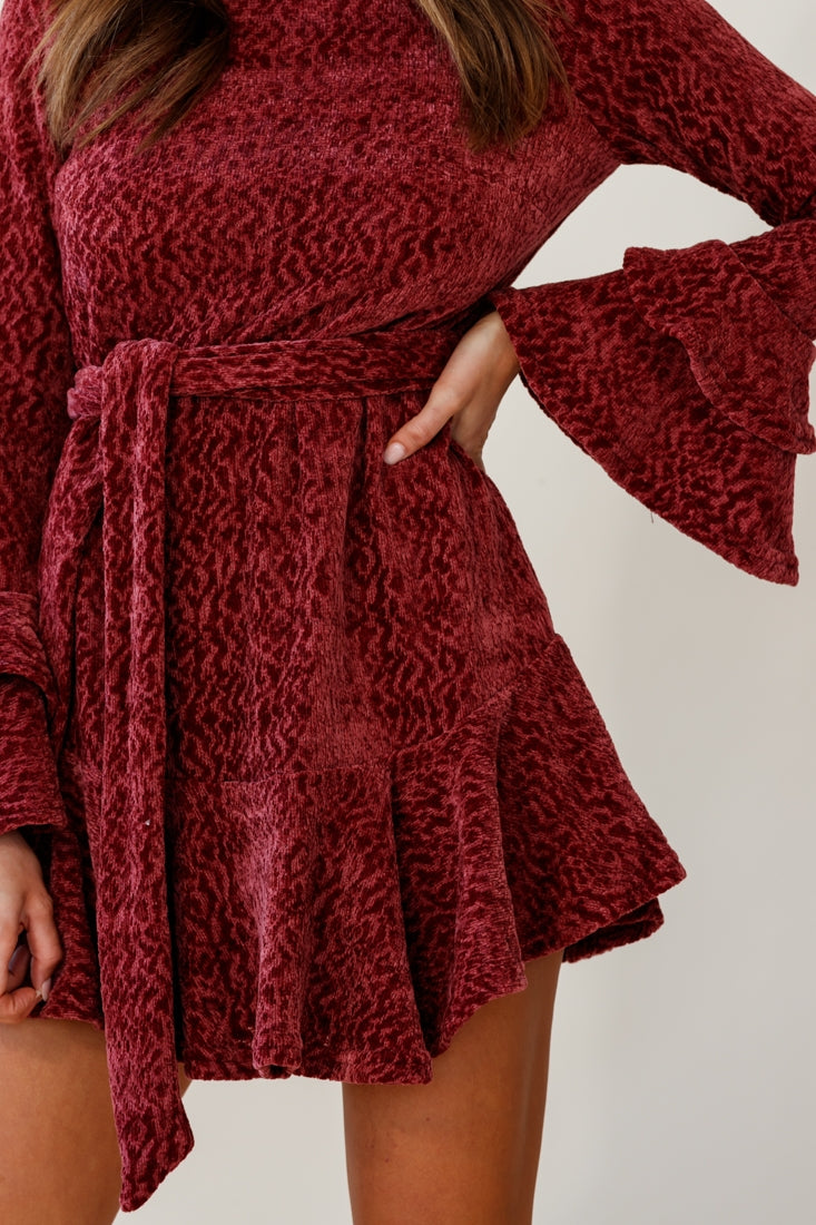 Saphira Long Sleeve Fluted Hem Knit Dress Rose-Maymioy