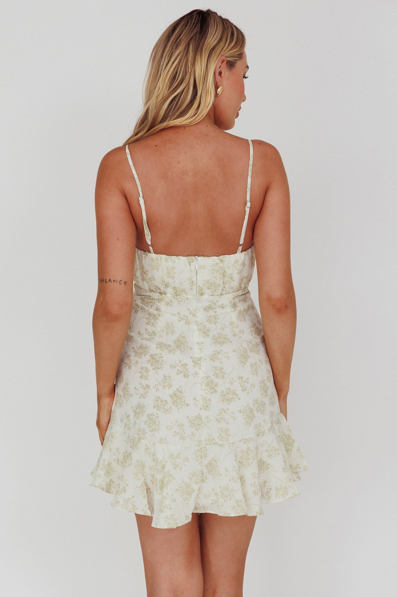 Promise Me Ruched Bust Pintuck Pleat Detail Dress Floral Pistachio-Maymioy