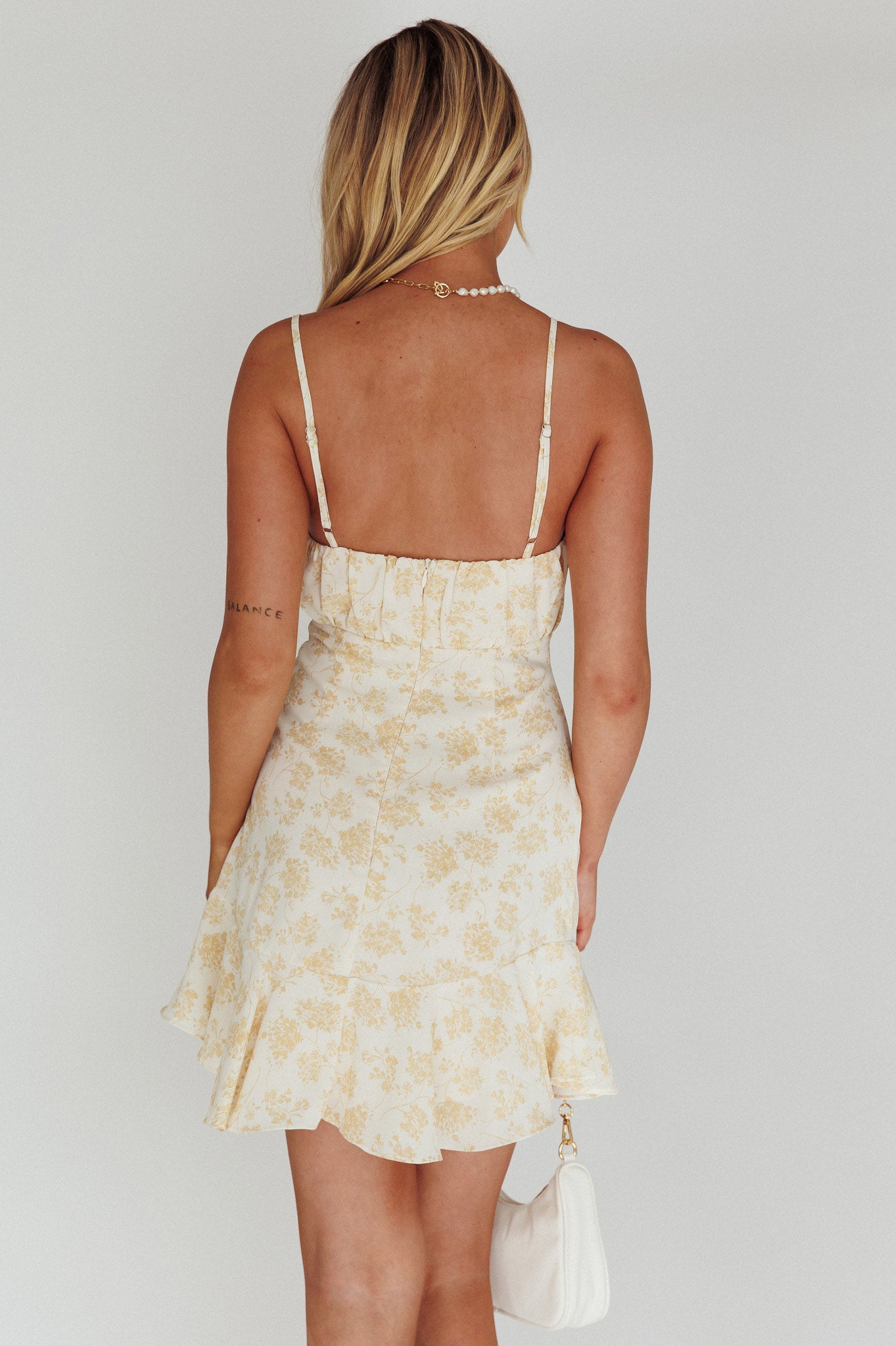 Promise Me Ruched Bust Pintuck Pleat Detail Dress Floral Yellow-Maymioy