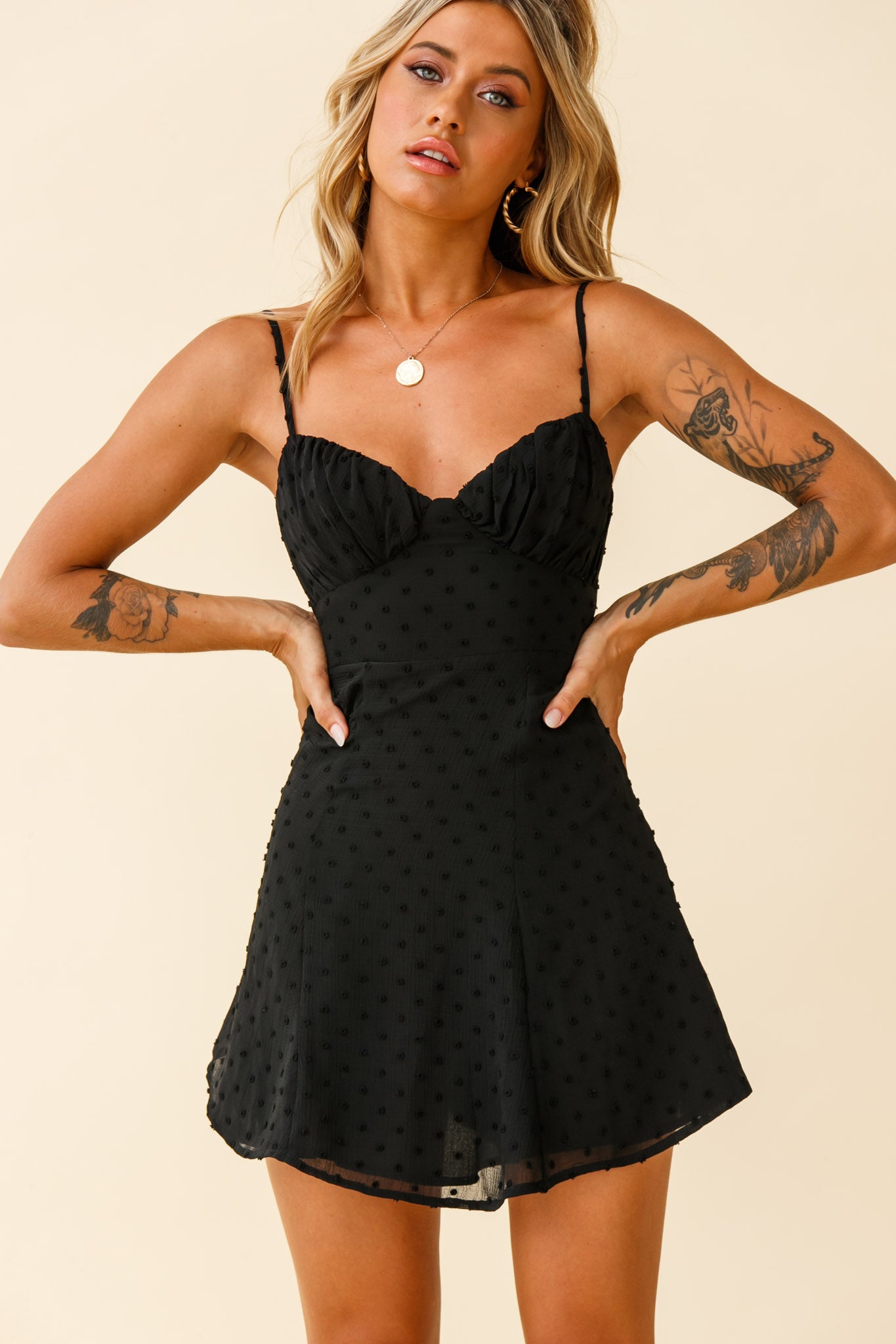 Good Morning Angel Ruched Bust A-Line Dress Black-Maymioy