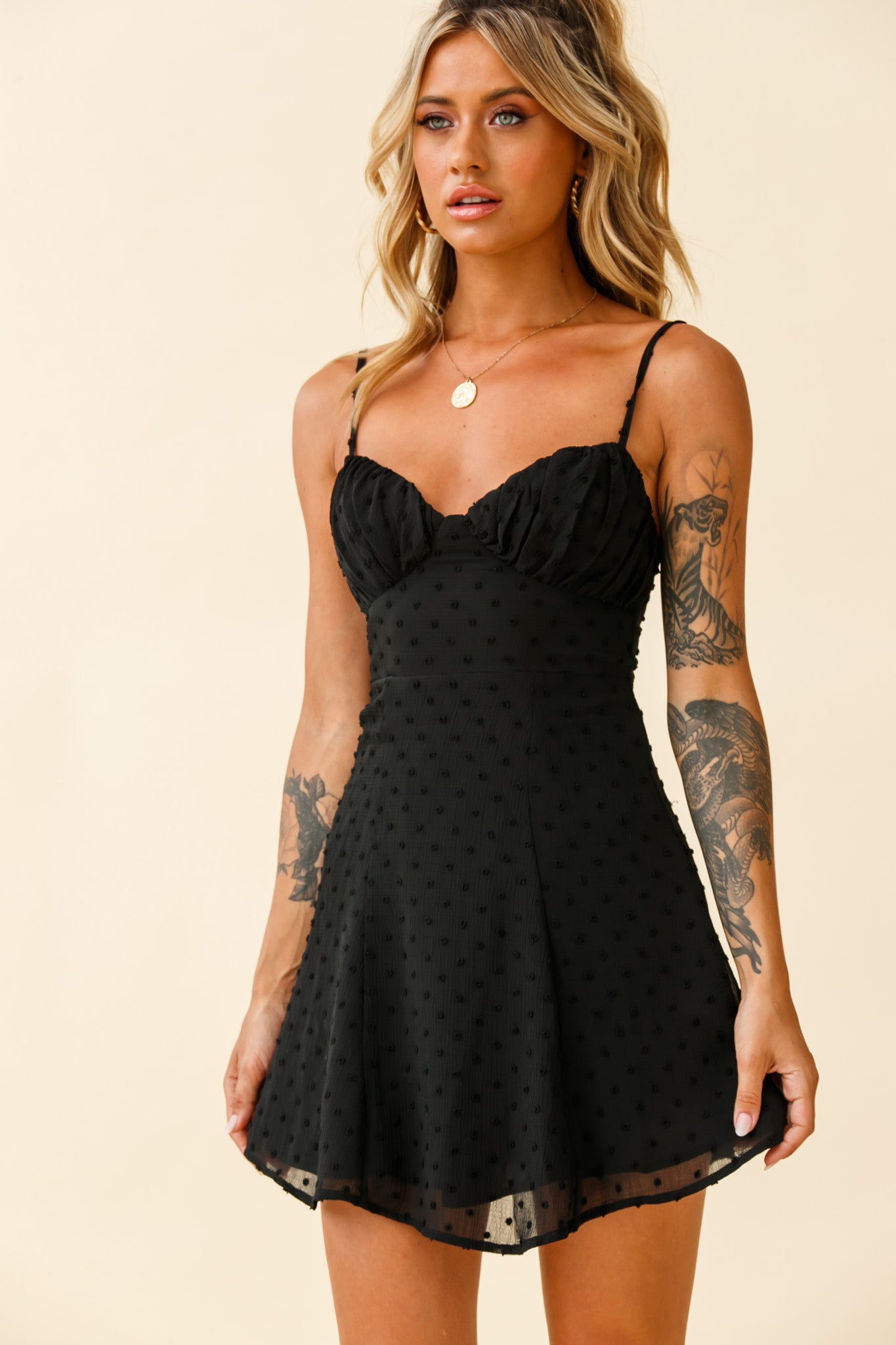 Good Morning Angel Ruched Bust A-Line Dress Black-Maymioy