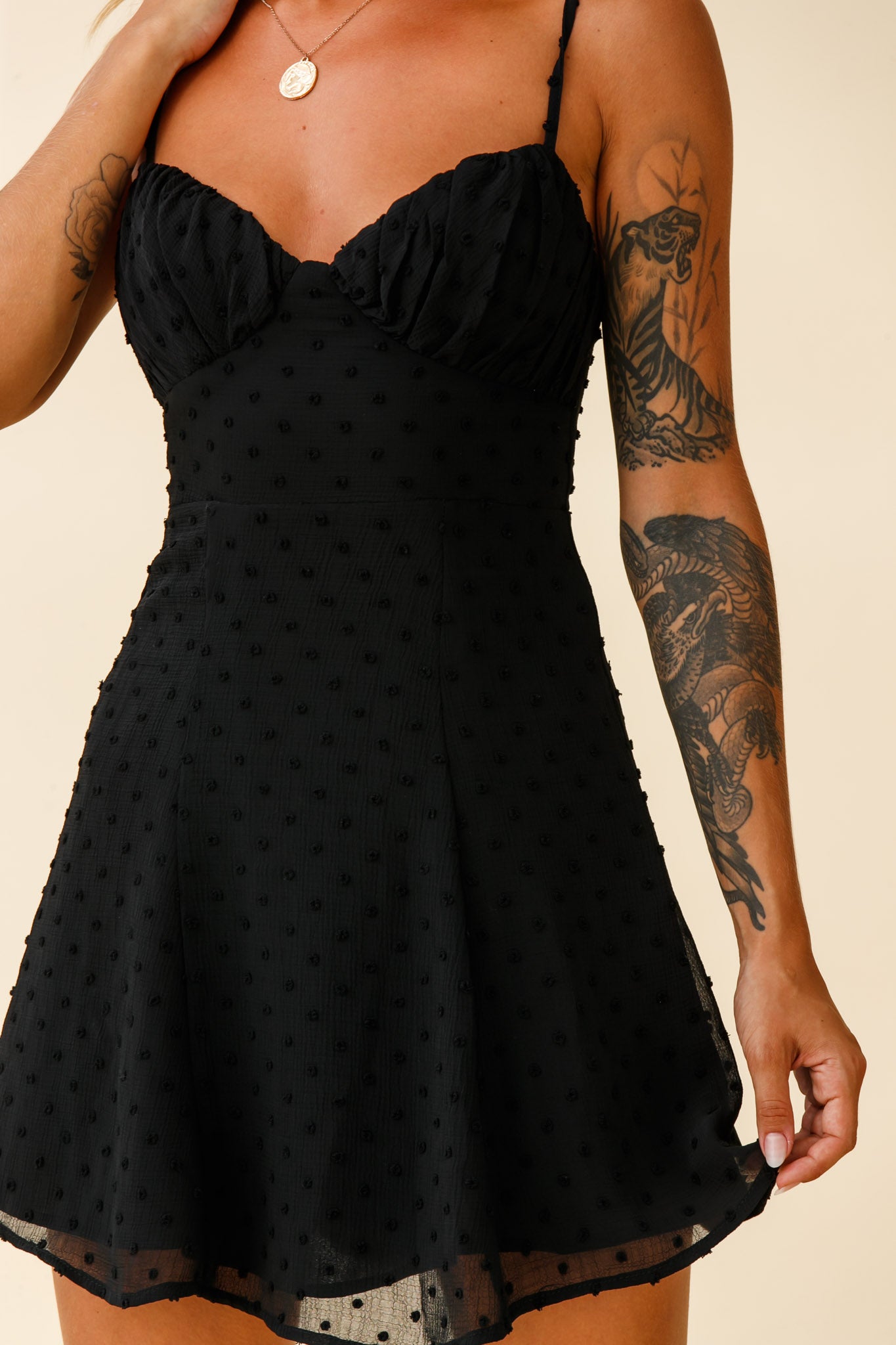 Good Morning Angel Ruched Bust A-Line Dress Black-Maymioy
