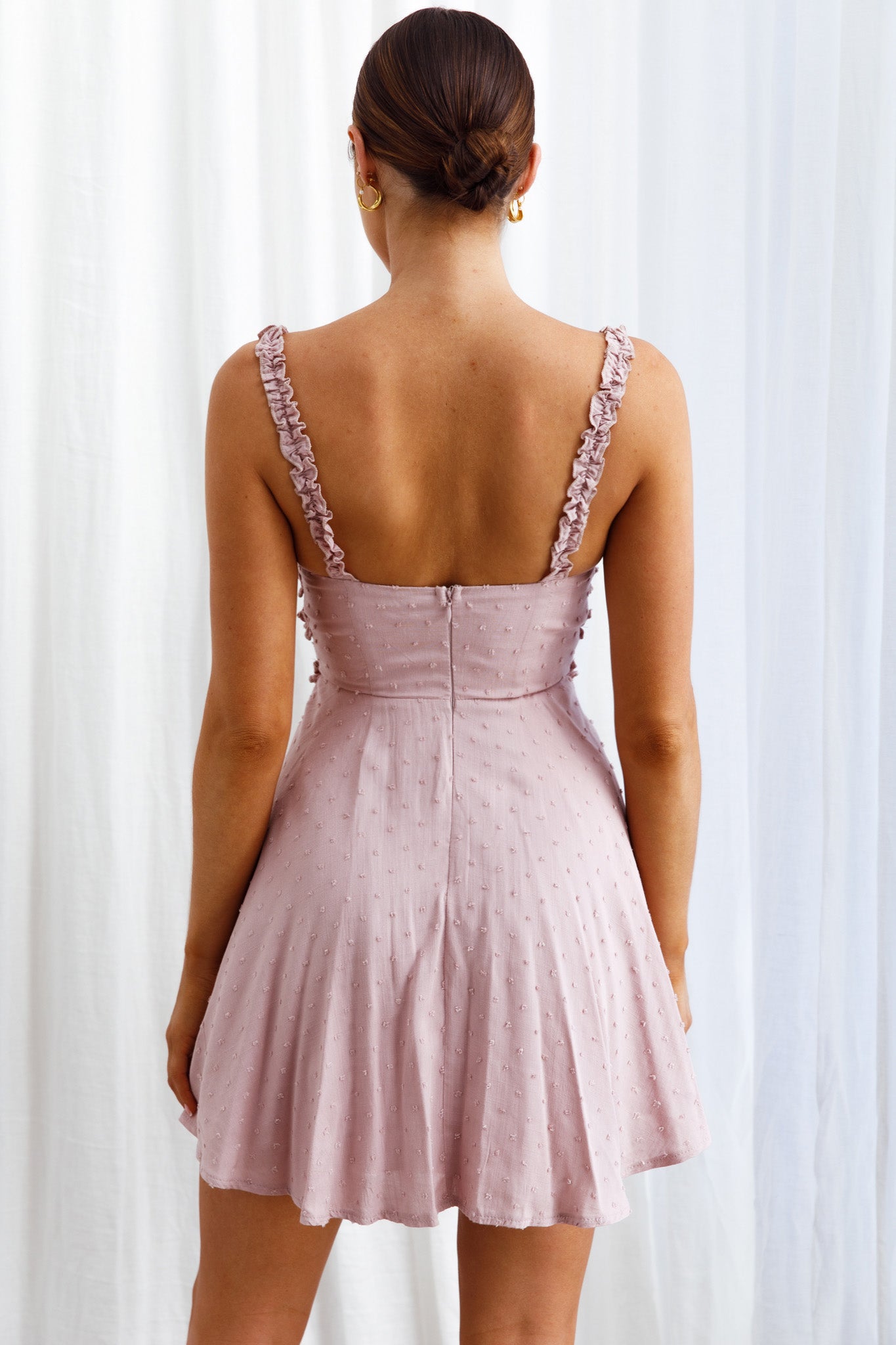 Illia Frill Trim Textured Dress Mauve-Maymioy
