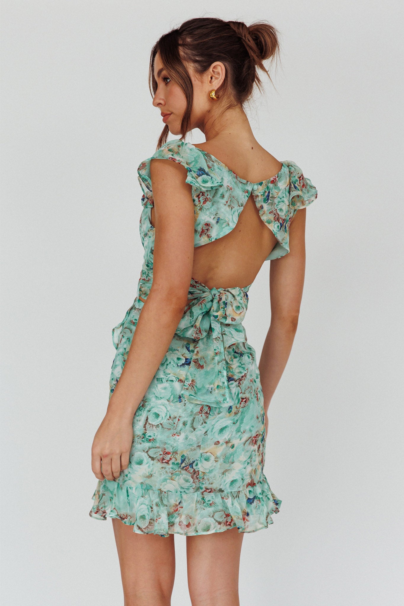 Make Memories Frill Strap Mini Dress Floral Mint-Maymioy