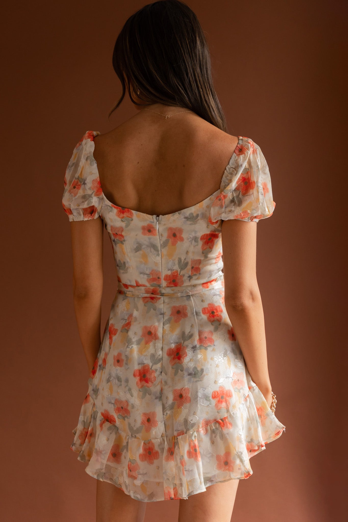 Make Memories Puff Sleeve Dress Floral Orange-Maymioy