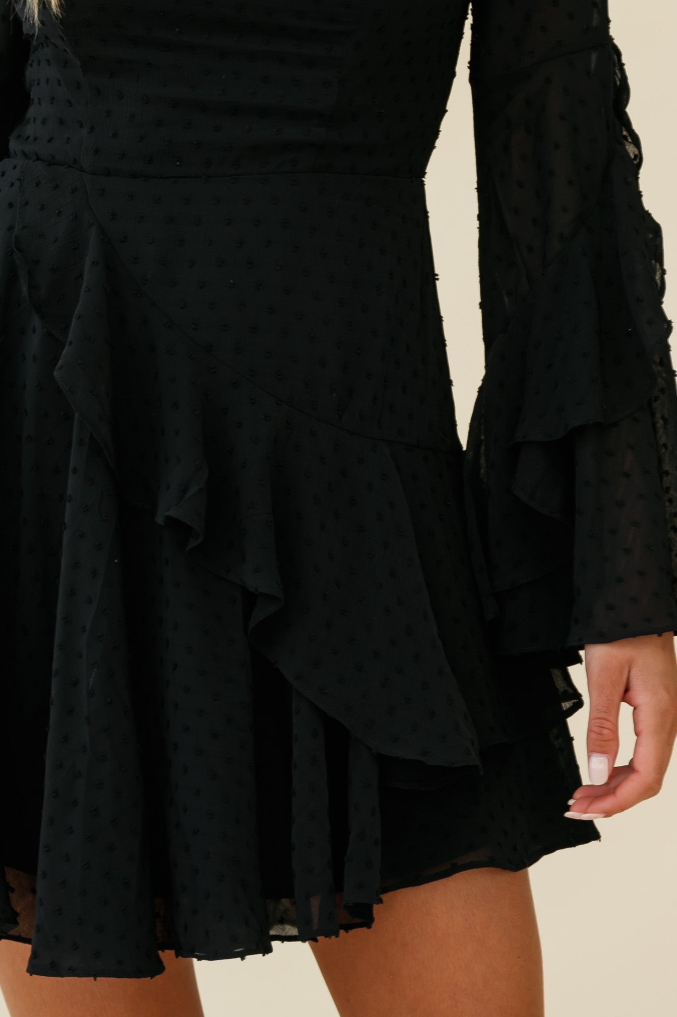 Carlini Flared Sleeve Boat Neckline Dress Black-Maymioy