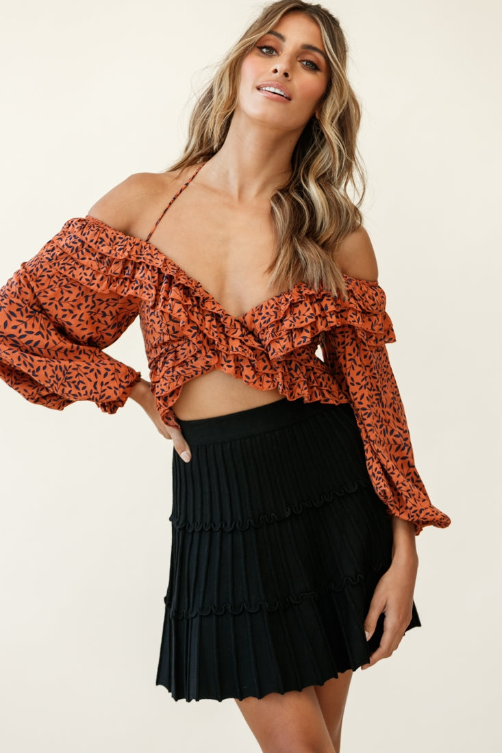Eleanor Thick Ribbed Knit A-Line Skirt Black-Maymioy