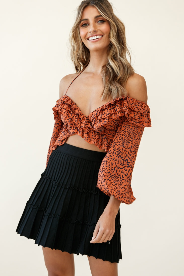 Eleanor Thick Ribbed Knit A-Line Skirt Black-Maymioy