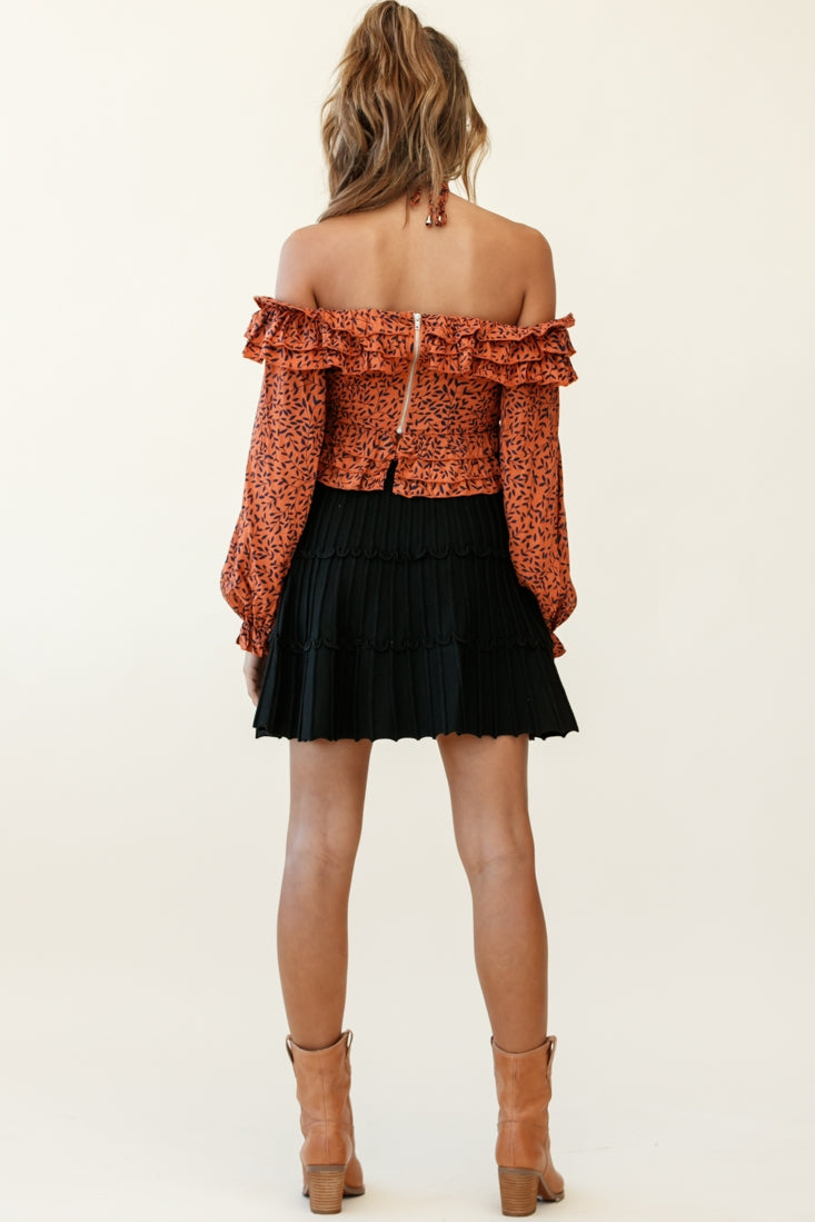 Eleanor Thick Ribbed Knit A-Line Skirt Black-Maymioy