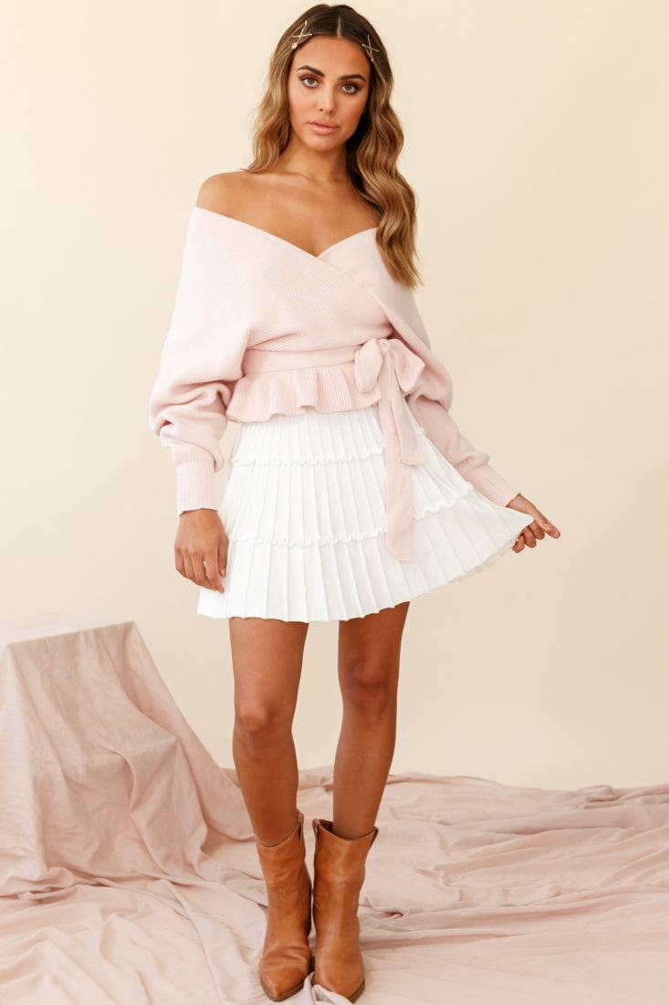 Eleanor Thick Ribbed Knit A-Line Skirt White-Maymioy