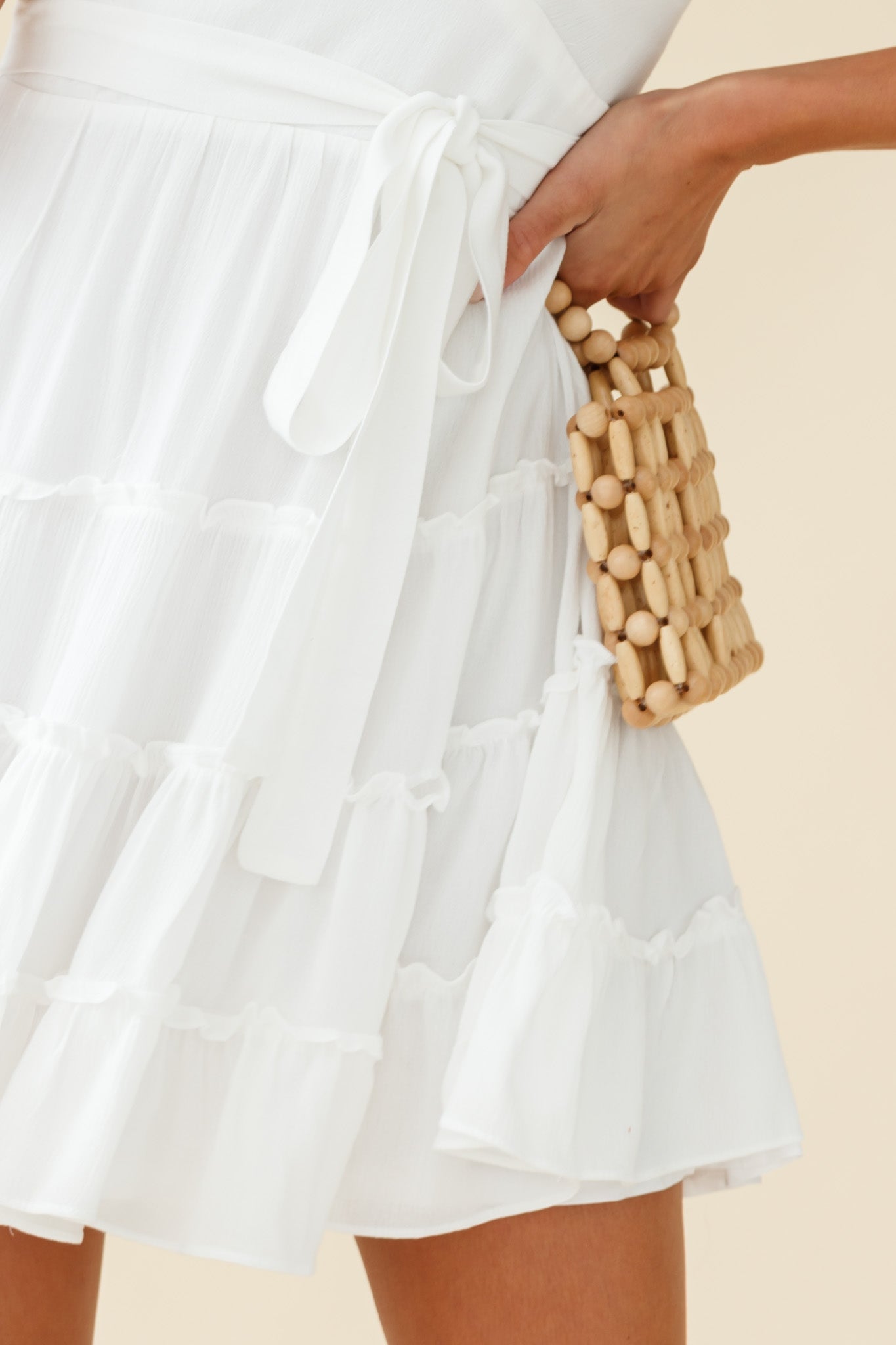 Jocelyn Cami Strap Waist Tie Frill Dress White-Maymioy