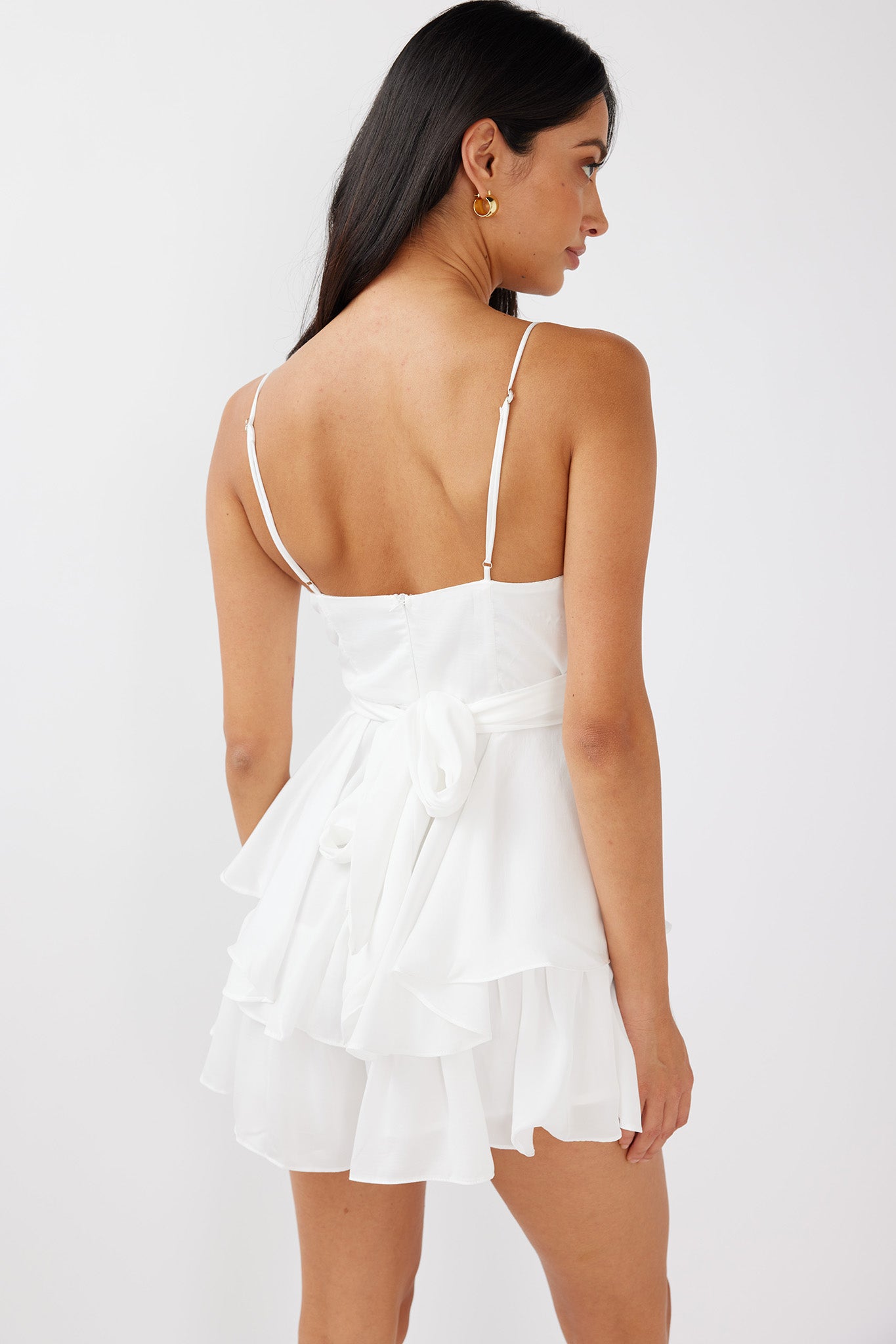 It's Complicated Crossover Bodice Flounce Romper White-Maymioy