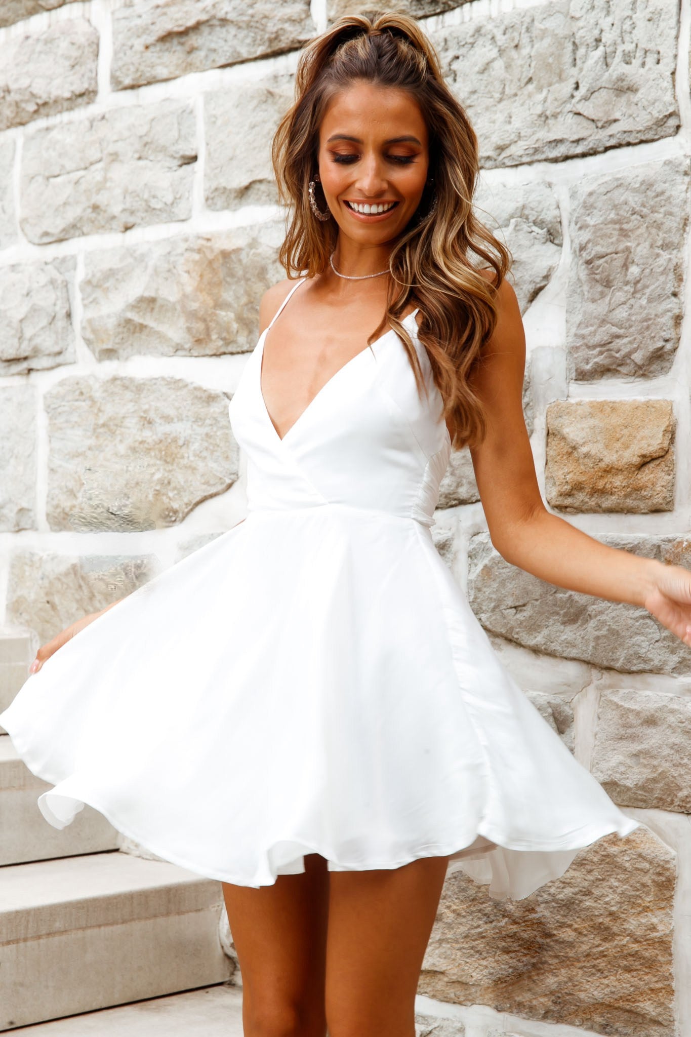 Secret Place Strappy Tie Back Party Dress White-Maymioy